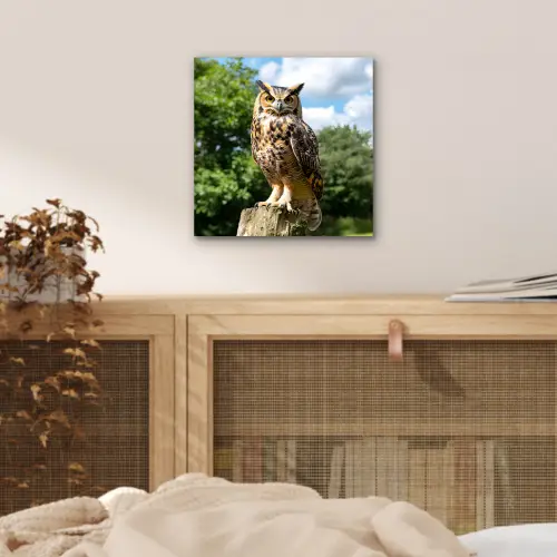 Uil - Boomstronk - Bos - Lucht aluminium wit klein -sfeer3