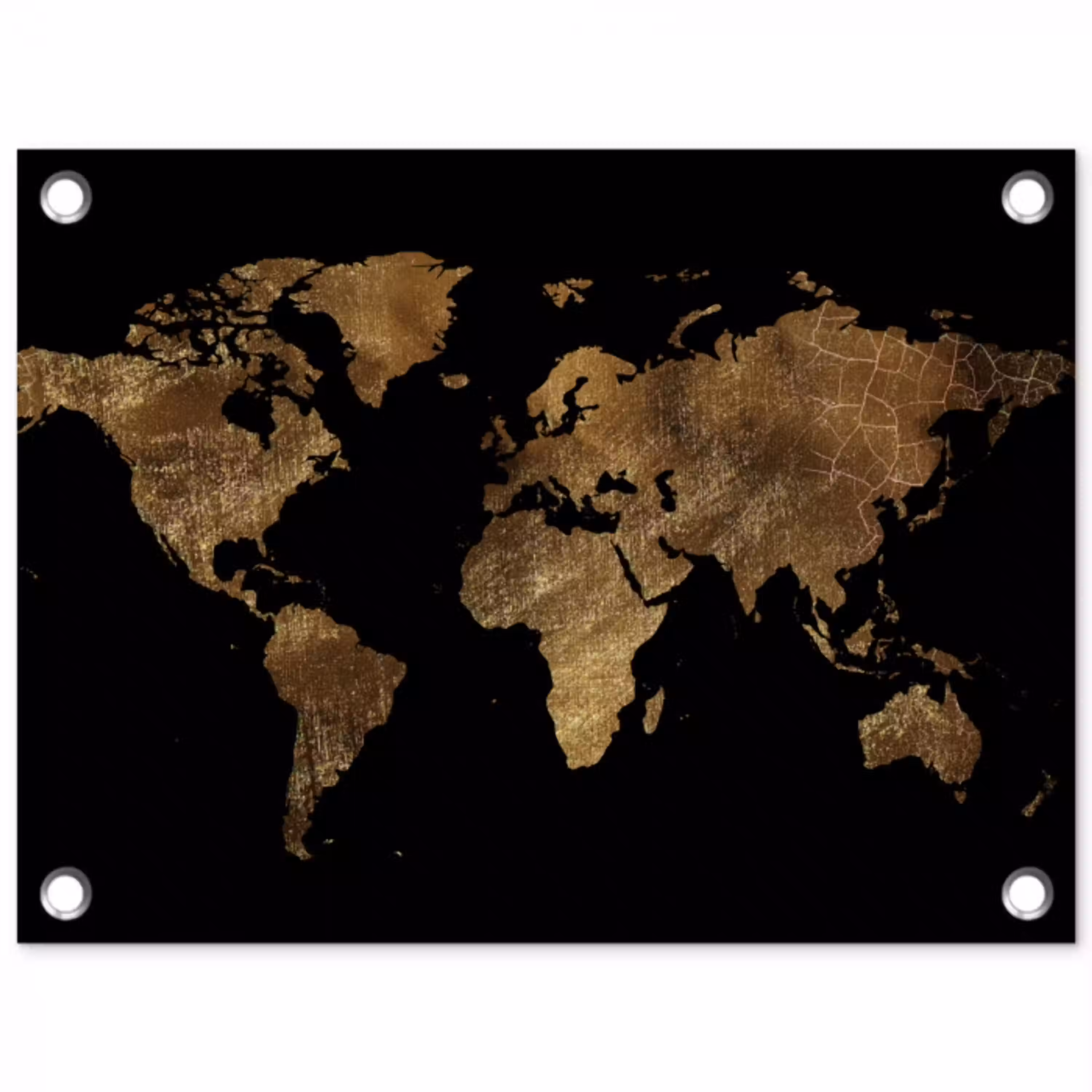 Wereldkaart - Goud - Luxe - Aarde - Zwart tuinposter los doek klein -3d