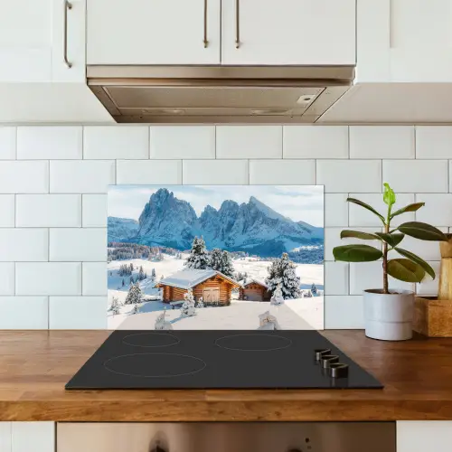 Winter - Huisje - Bergen - Uitzicht - Sneeuw keuken achterwand spatscherm klein -sfeer2