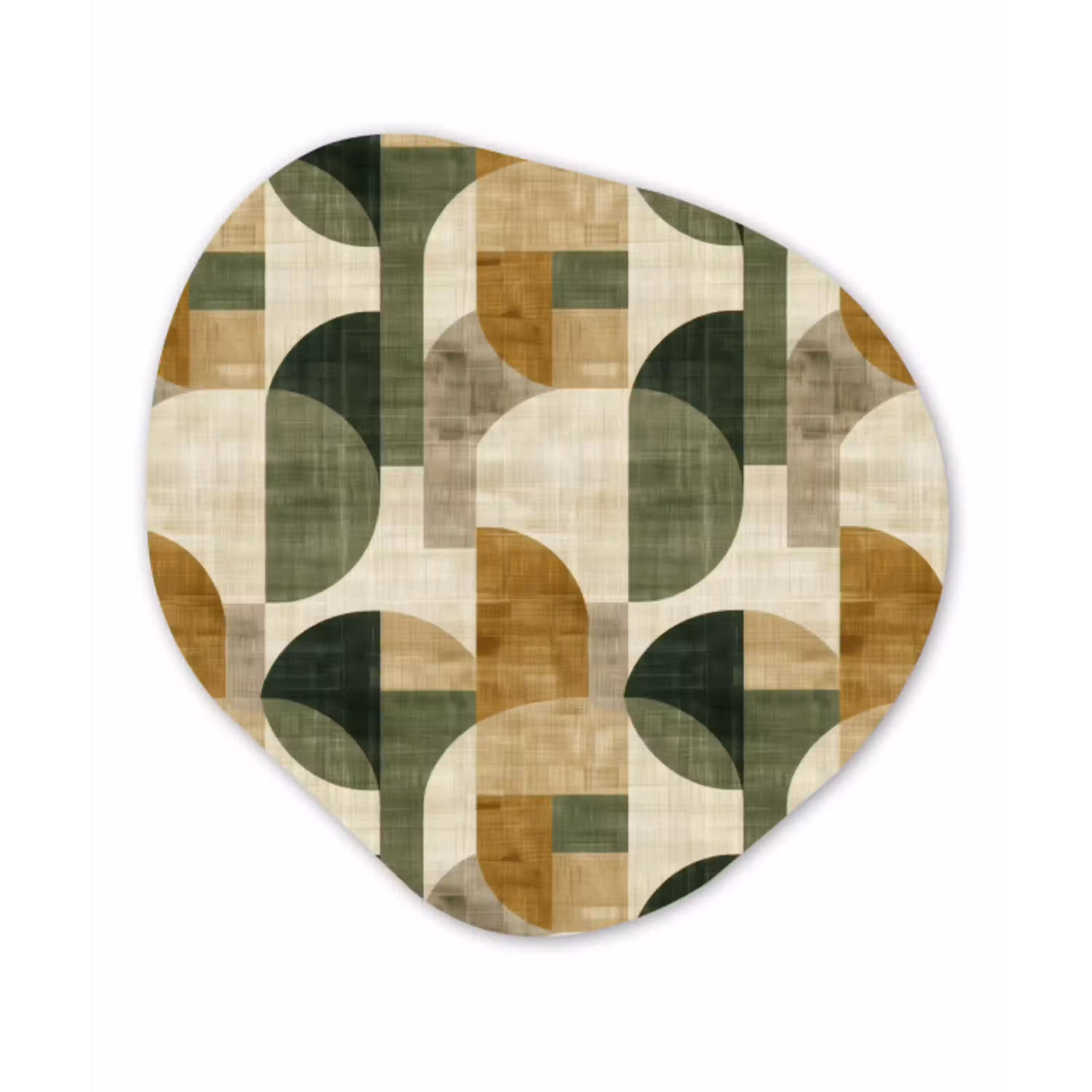 Olijfgroen - Geometrisch - Abstract - Mid-Century - Linnen - Patroon Wandcirkel Organisch Forex 3mm klein 629 -3d