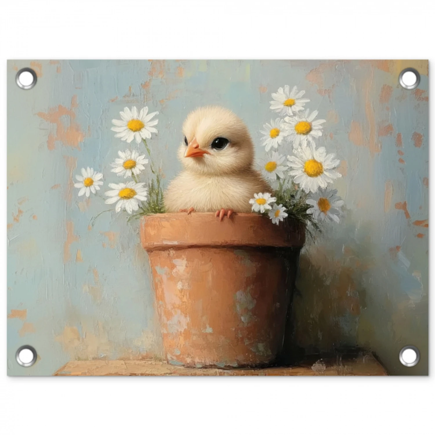 Bloempot - Kuiken - Bloemetjes tuinposter los doek klein -3d