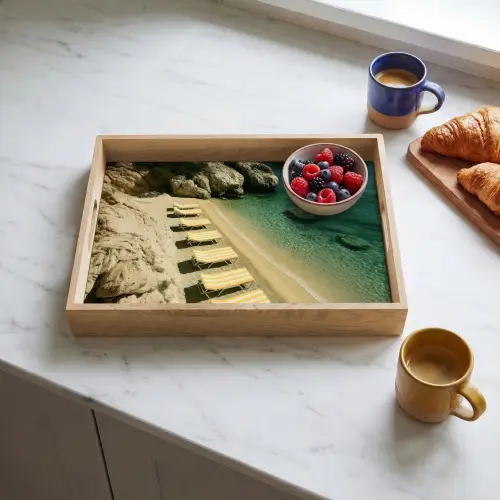 Strandbedden - Zee - Stenen - Baai Dienblad Rechthoek middel -sfeer2