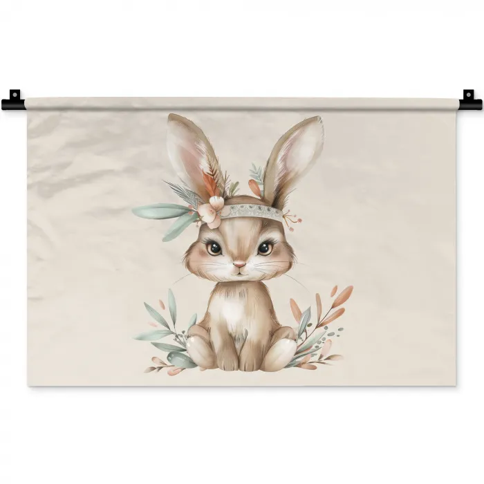 Haas - Dier - Bohemian - Pastel kleuren Wandkleed katoen klein -zz3d
