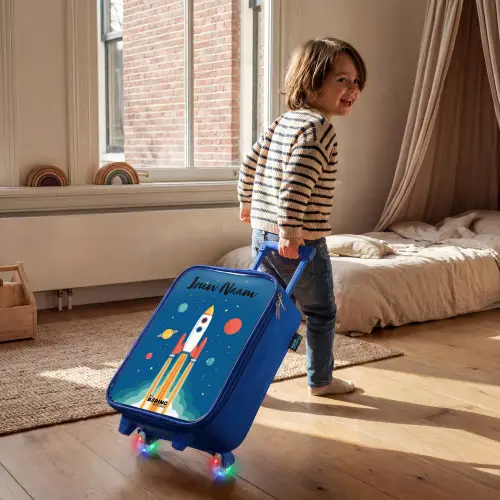 Raket - Planeet - Sterren - Veelkleurig Kinderkoffer - Blauw klein -sfeer1