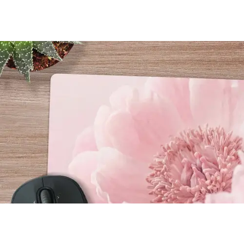 Bloem - Pioenroos - Roze muismat rubber klein -closeup