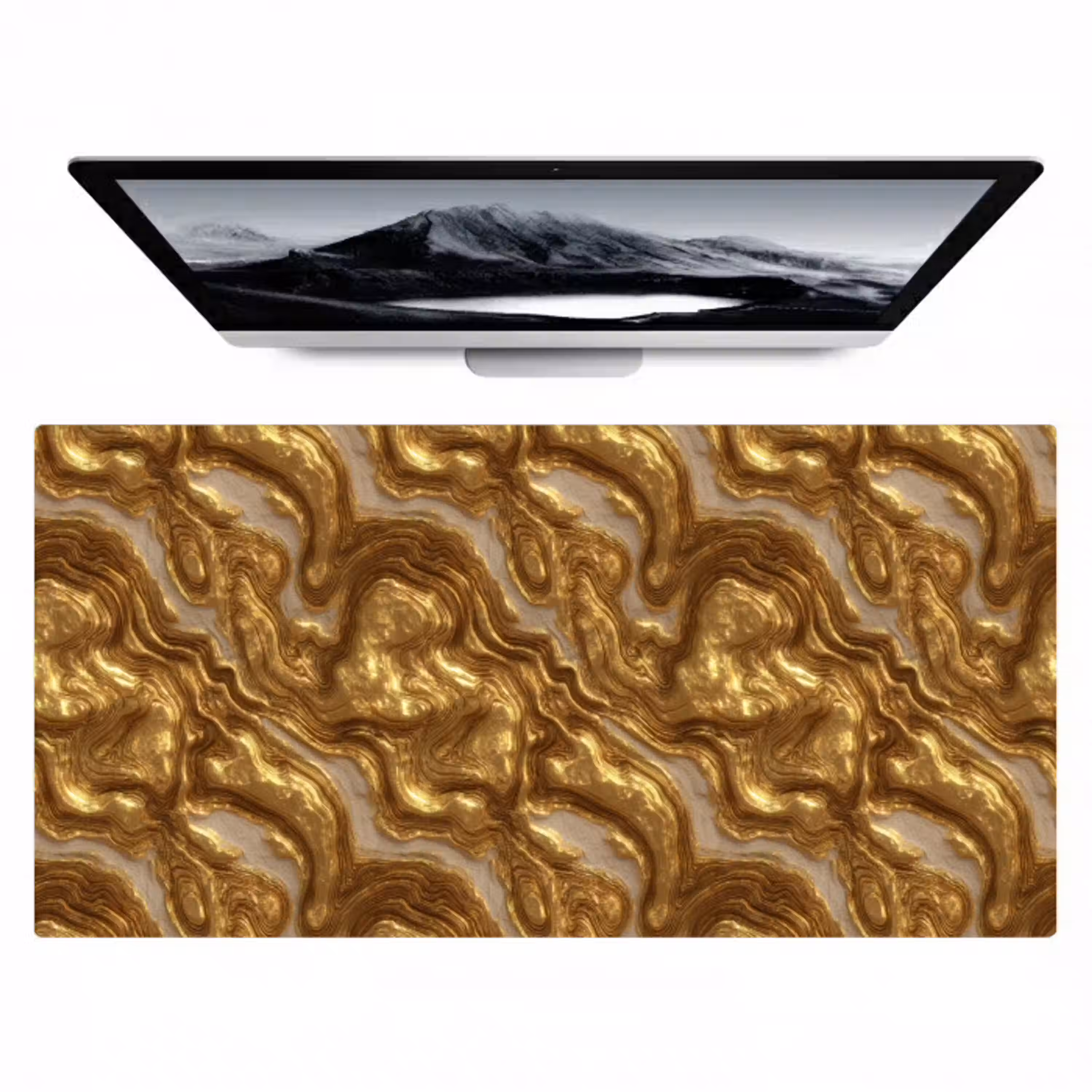 Golven - Organisch - Goud - Crème Muismat XXL klein 681 -zzz3d
