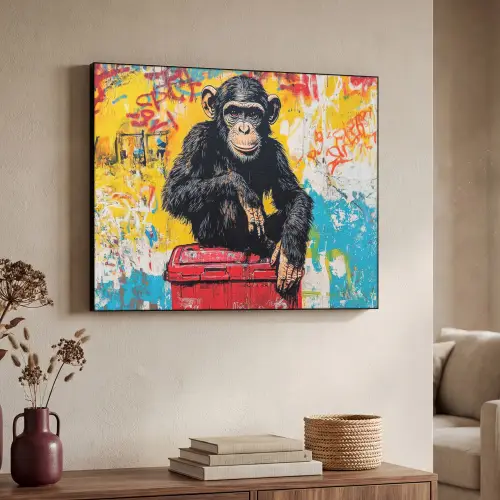 Graffiti - Aap - Street art - Dieren Textielframe zwart klein -sfeer3