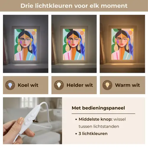 Portret - Vrouw - Modern Light Box met kabel (Tafellamp) klein -USP_lichtkleurNL
