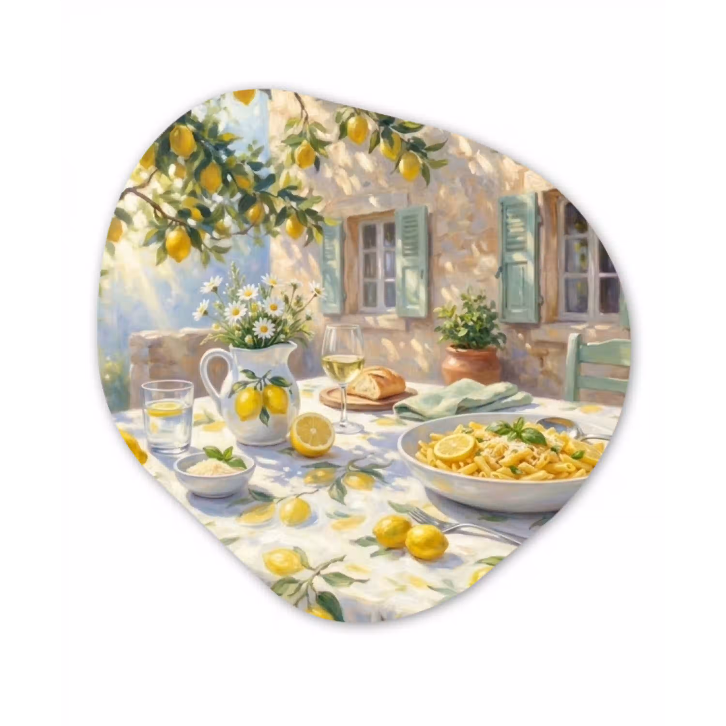 Eten - Terras - Zomer - Geschilderd - Geel Wandcirkel Organisch Forex 3mm klein -3d