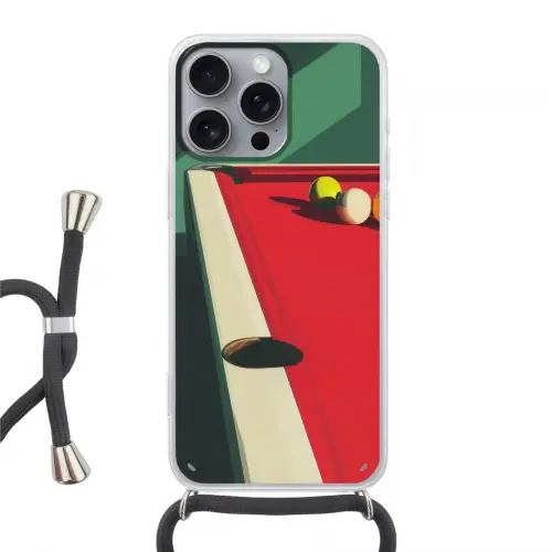 Biljarttafel - Ballen - Rood - Schaduw Hoesje iPhone 16 Pro Max met koord klein -3d