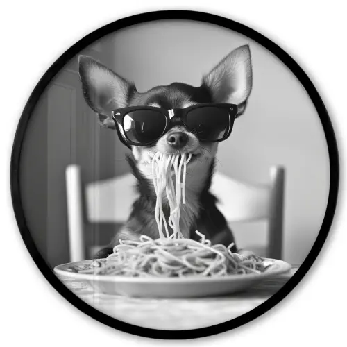Chihuahua - Hond - Zonnebril - Humoristisch - Zwart - Wit - Spaghetti Fotolijst rond zonder passe partout klein -3d