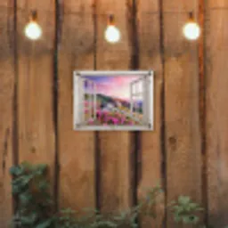 Bergen - Landschap - Doorkijk - Bloemen - Avond - Roze tuinposter los doek klein -sfeer1