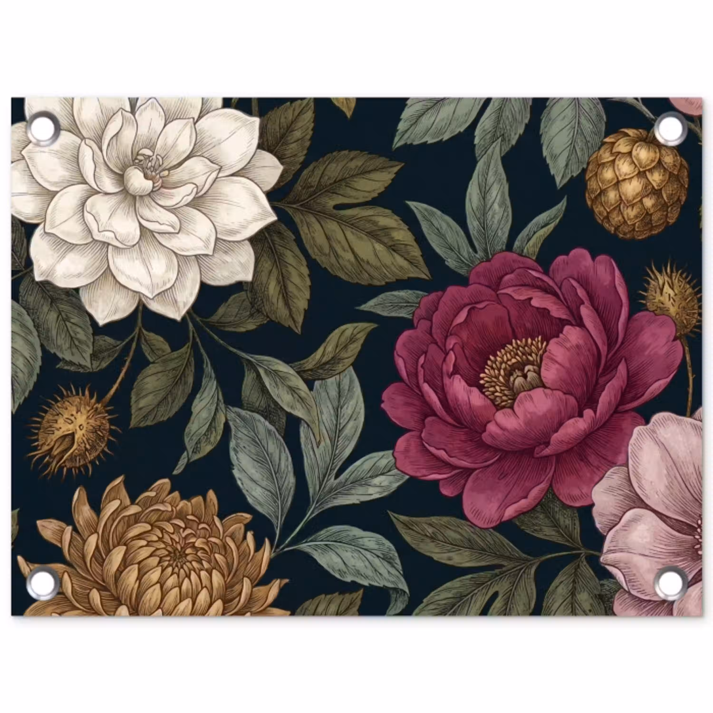 Bloemen - Botanisch - Illustratie - Donker - Vintage tuinposter los doek klein -3d
