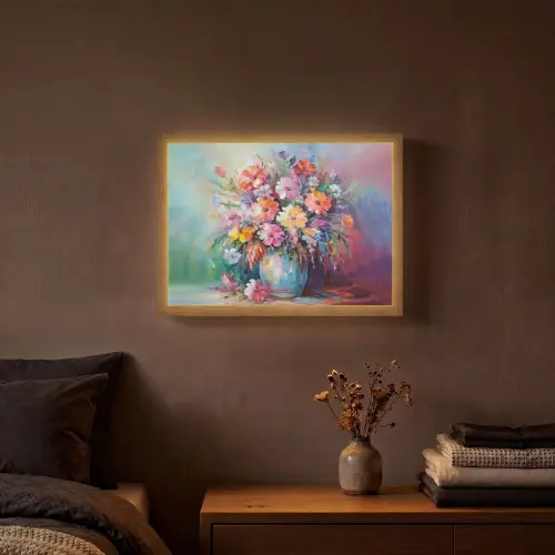 Bloemen - Kunst - Schilderij - Lente - Boeket Light Box met batterij (Wandlamp) middel -sfeer4