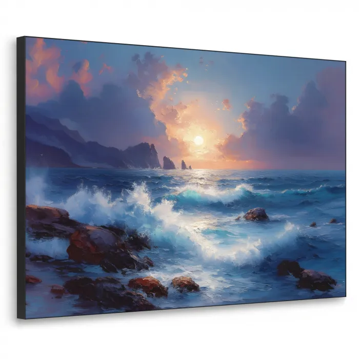 Golven - Zee - Kleurrijk - Rotsen Textielframe - compleet frame klein -3d