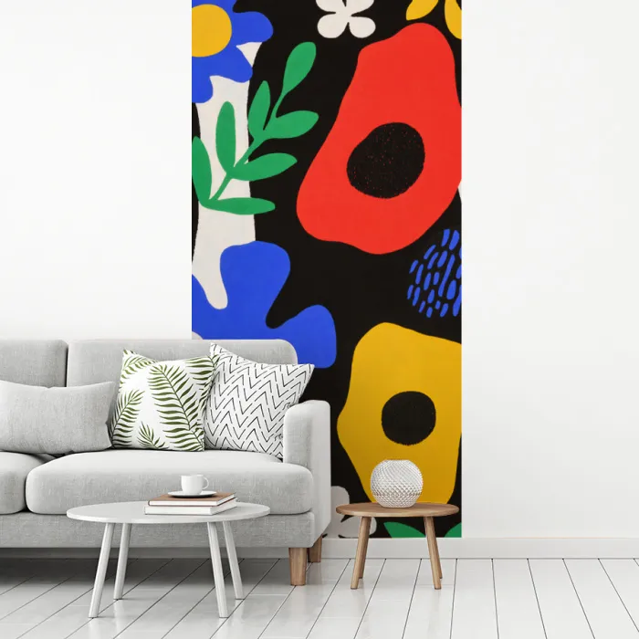Bloemen - Bladeren - Abstract - Zwart fotobehang vinyl groot -woonkamer