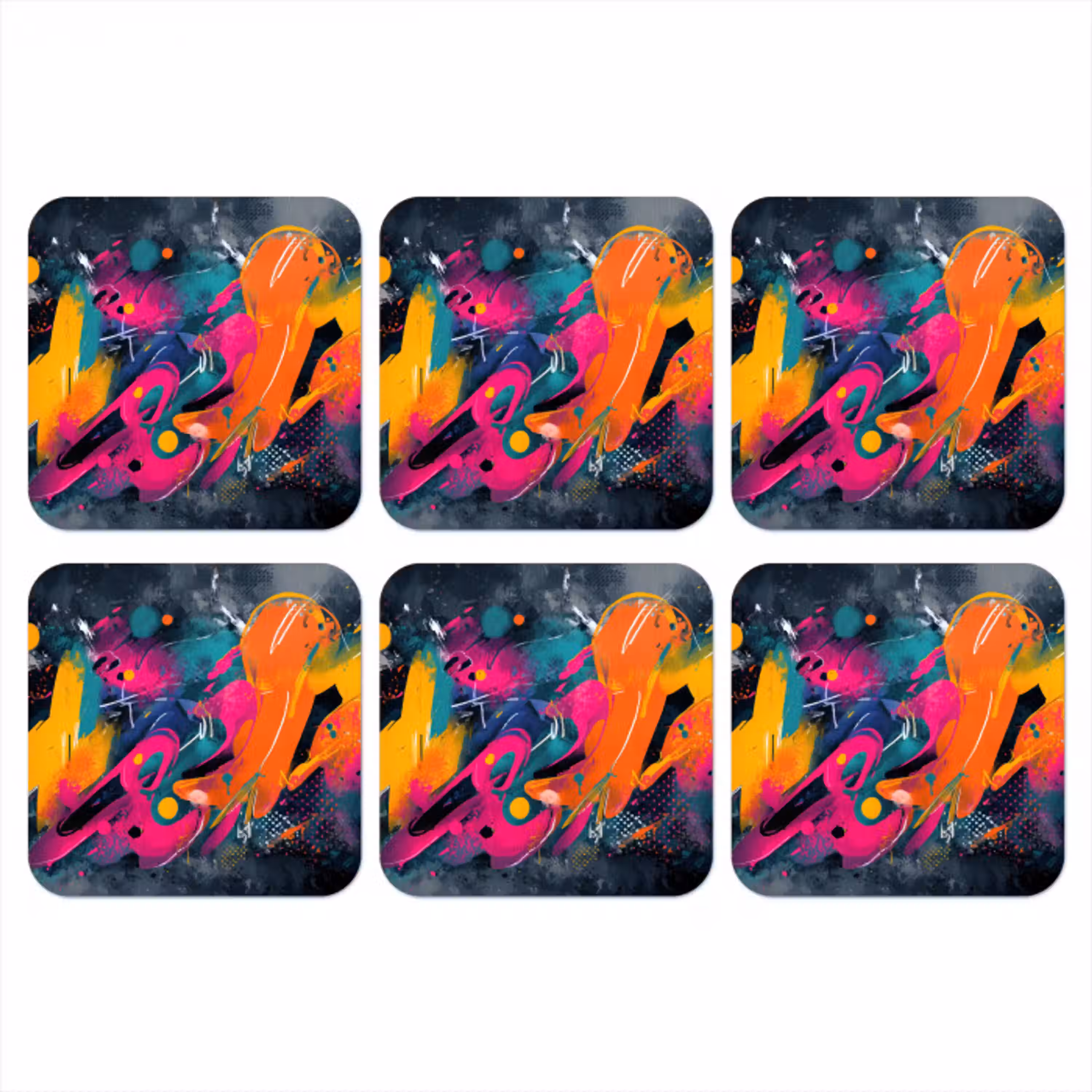Abstract - Graffiti - Kleurrijk - Verfspatten onderzetter kurk middel -3d