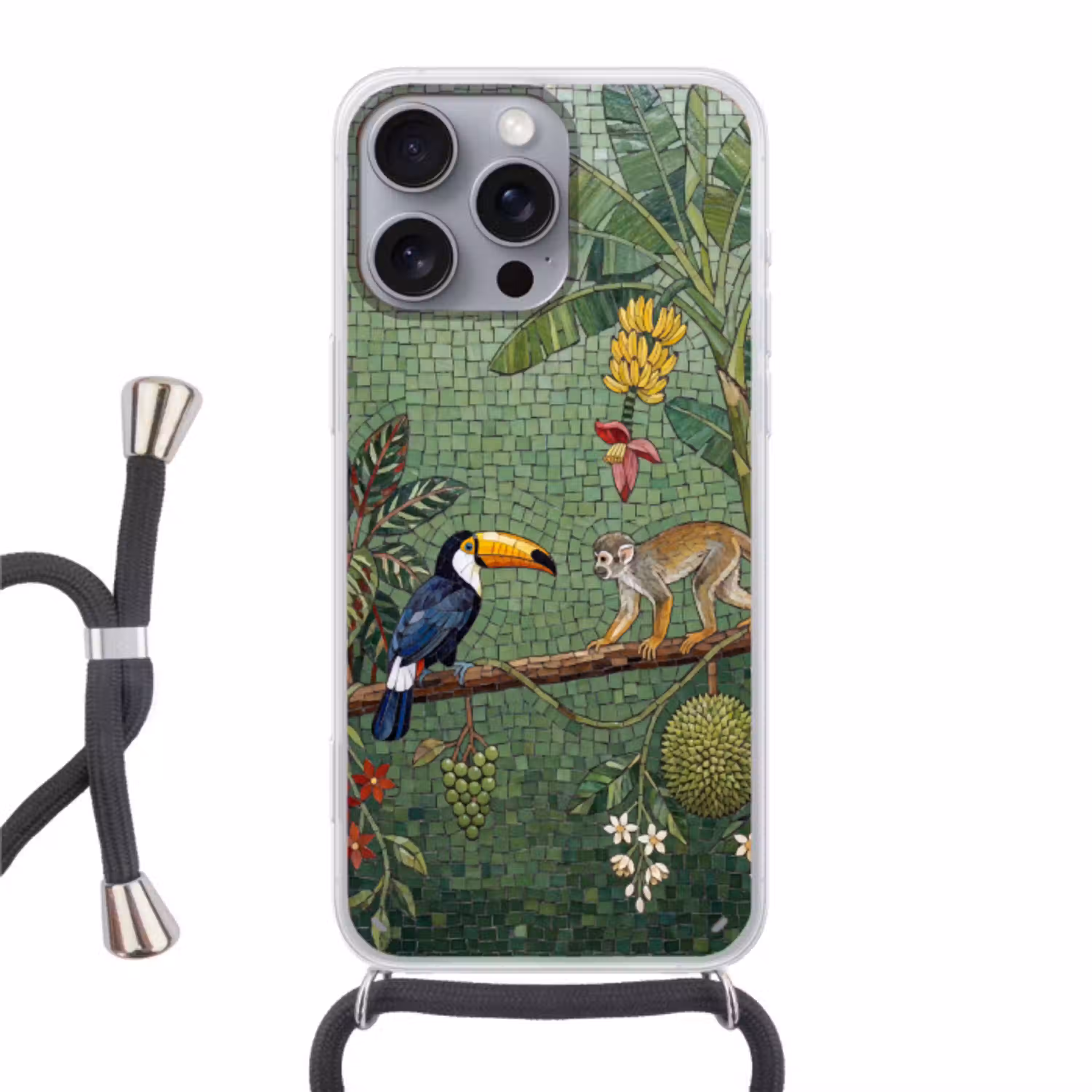 Vogel - Dier - Jungle - Mozaïek - Natuur Hoesje iPhone 16 Pro Max met koord klein -3d