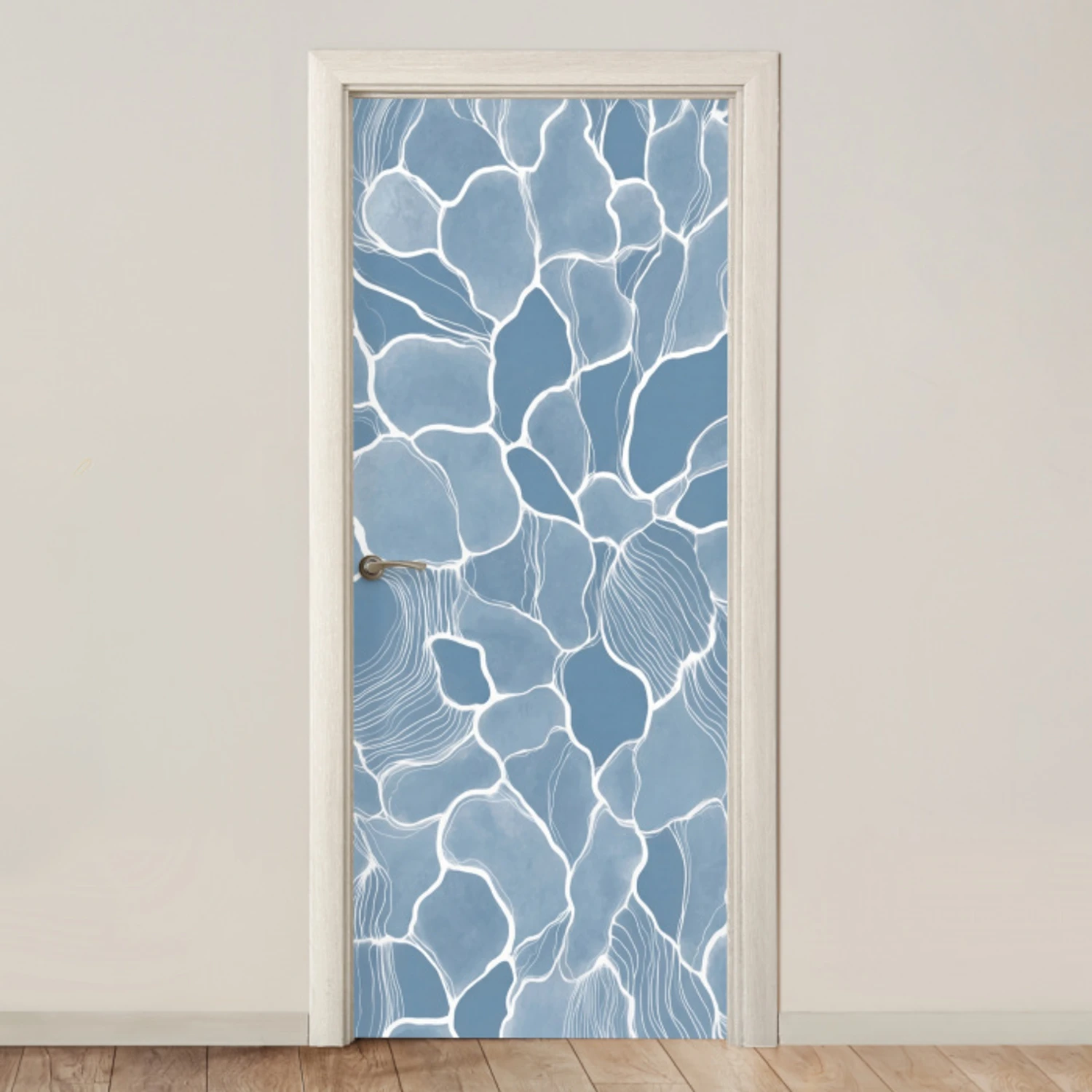 Abstract - Blauw - Bladeren deurposter klein -3d_beige