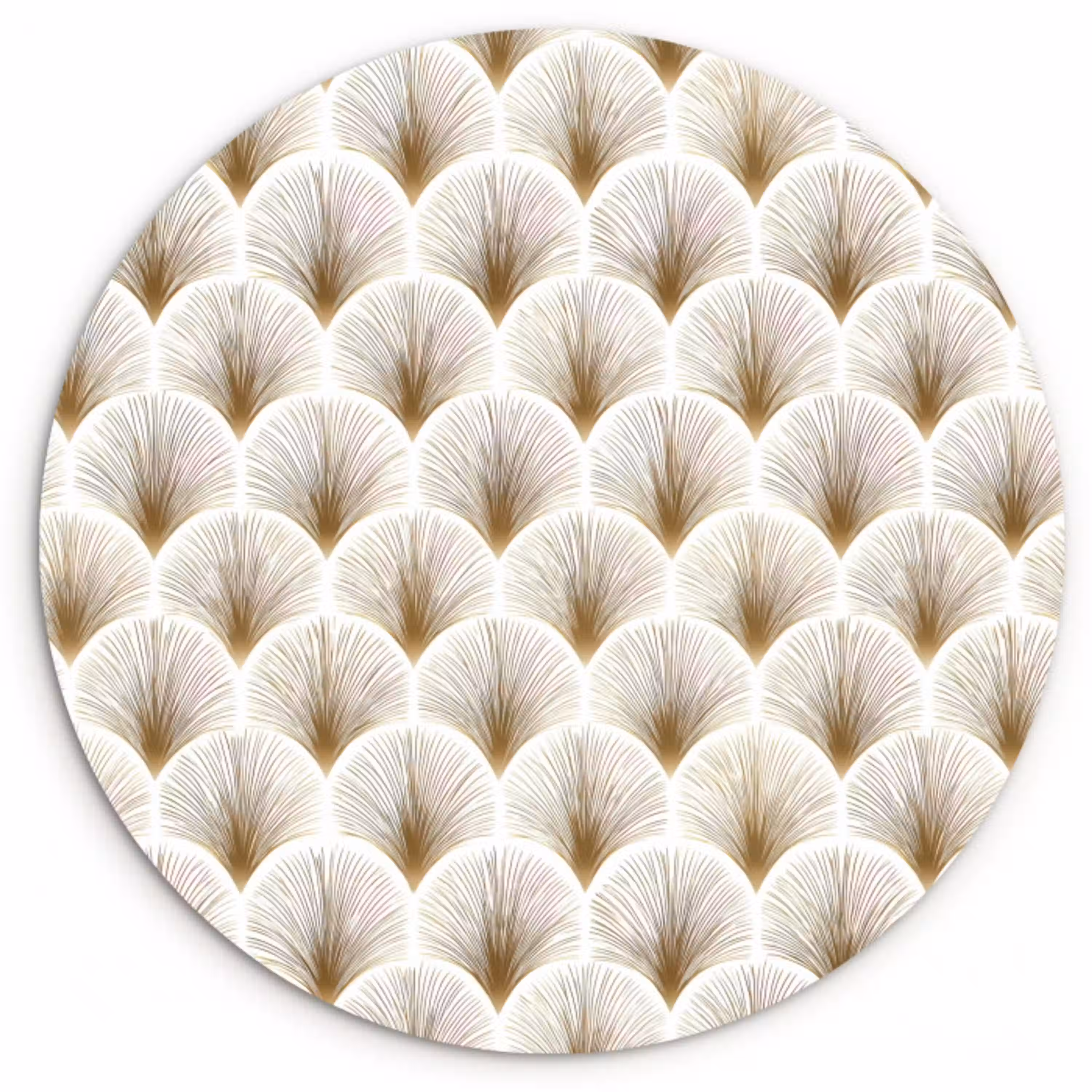 Waaiers - Art Deco - Elegant - Goud - Wit Wandcirkel kunststof plaat 5mm dik klein 188 -3d