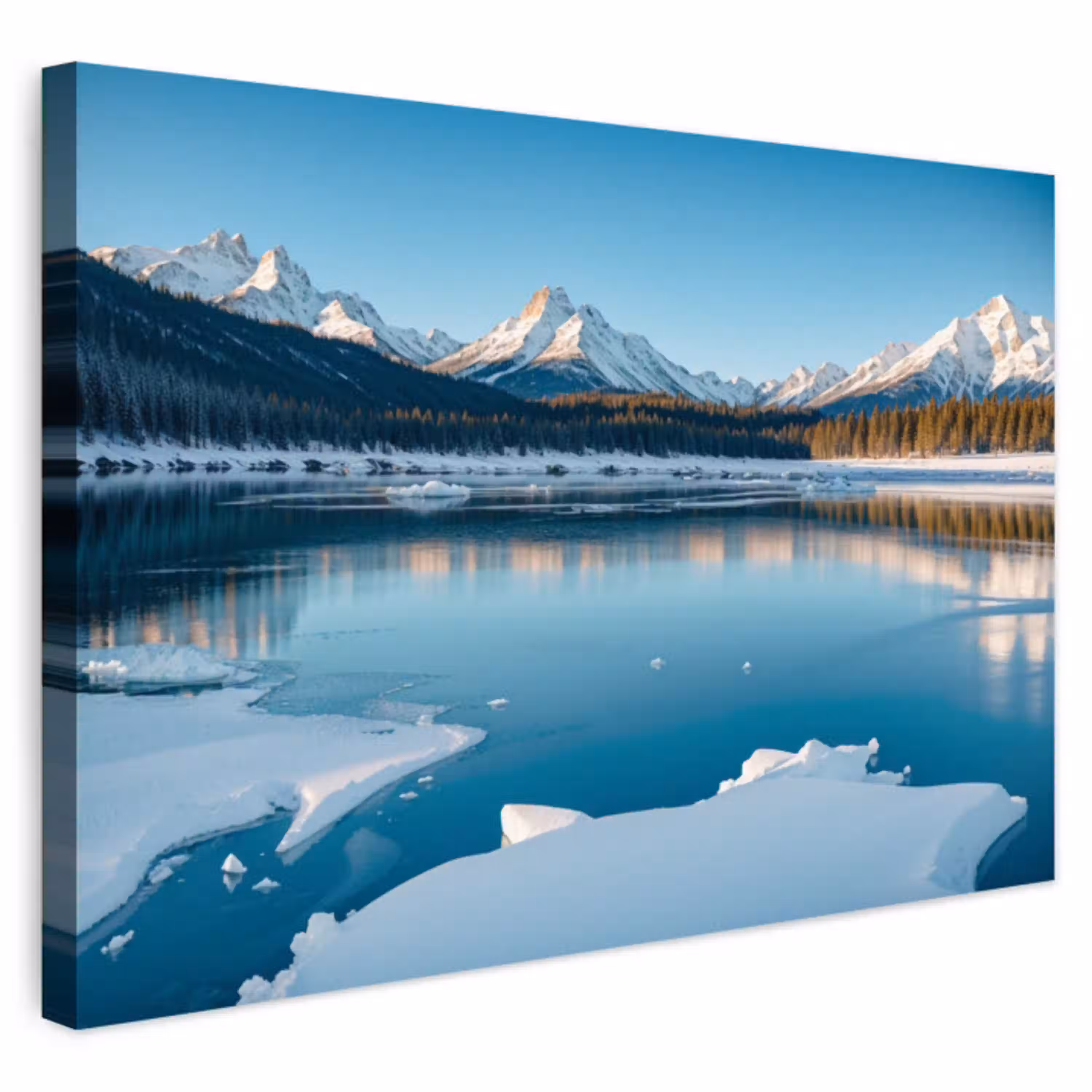 Landschap - Winter - Meer - Bergen - Uitzicht - IJs Tuinposter op houten frame 2 cm dik klein -3d