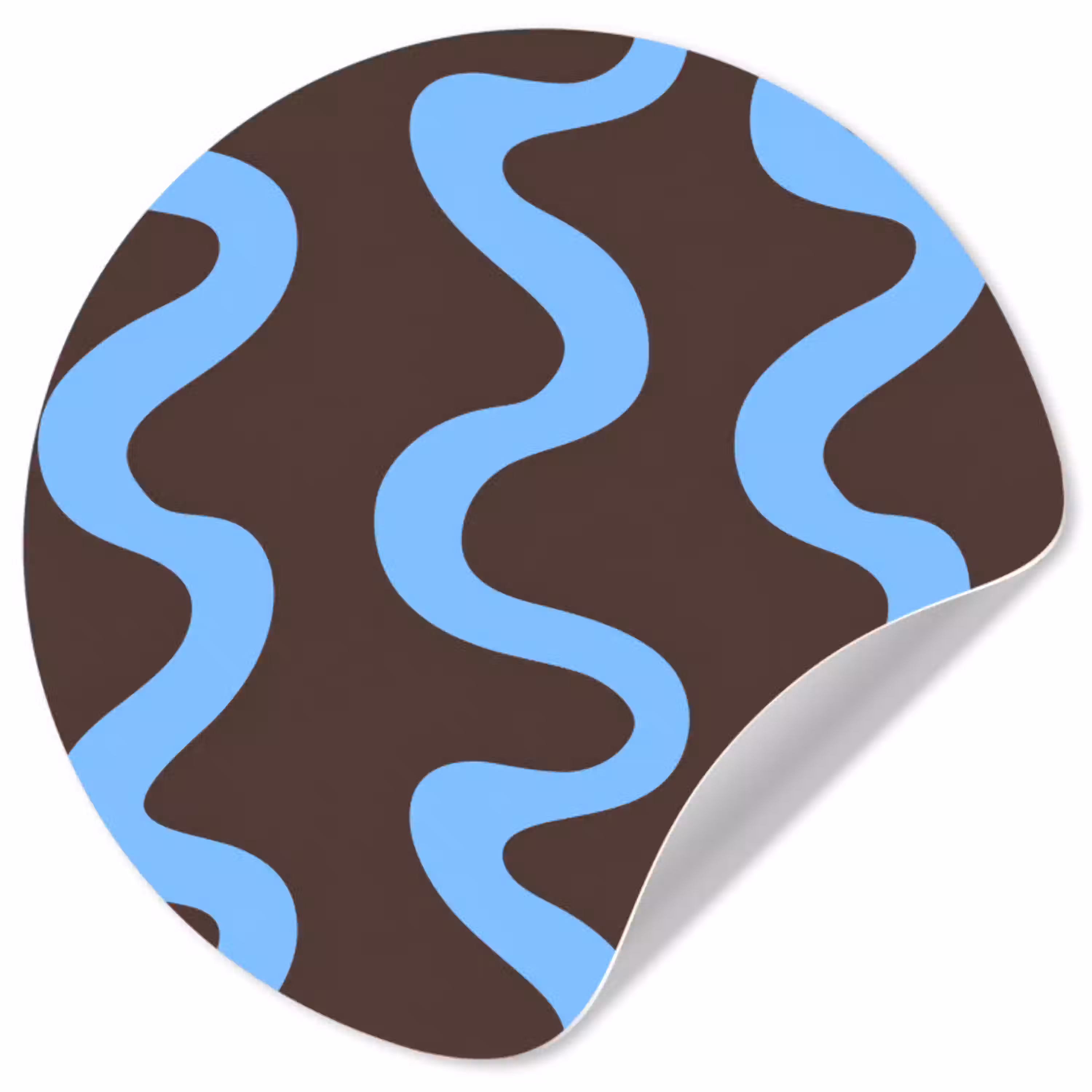 Kronkelende lijnen - Blauw - Bruin - Minimalistisch Wandcirkel behangsticker klein 186 -3d