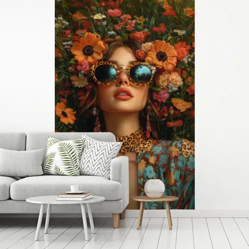 Vrouwen - Bloemen - Modern - Bril - Abstract fotobehang vinyl groot -woonkamer