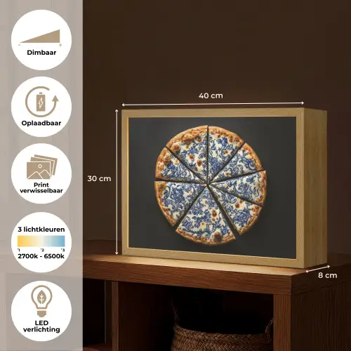 Pizza - Eten - Delftsblauw Light Box met batterij (Wandlamp) middel -USP_websiteoverzichtNL