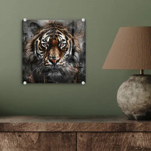 Tijger - Dieren - Portret - Luxe - Zwart plexiglas 5mm klein -sfeer3