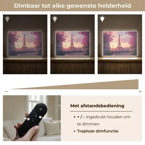 Eiffeltoren - Parijs - Roze Light Box met batterij (Wandlamp) middel -USP_dimbaarNL