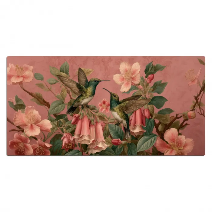 Kolibries - Bloemen - Groen - Roze Muismat XXL klein -3d_leeg