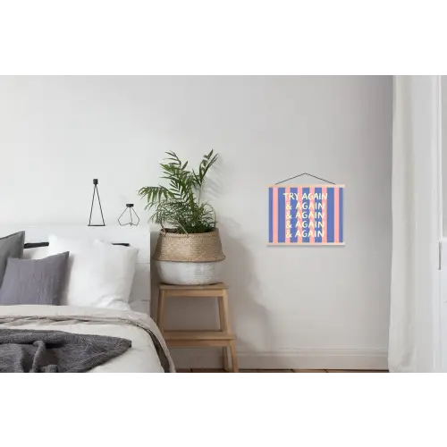 Try again - Strepen - Roze - Verticaal - Blauw textielposter latten blank klein -woonkamer