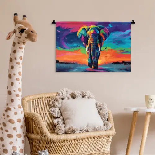 Olifant - Kleurrijk - Lucht - Abstract Wandkleed katoen klein -wsfeer5_kind