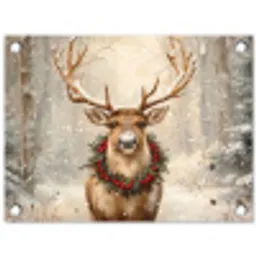 Kerst - Rendier - Winter - Krans tuinposter los doek klein -3d