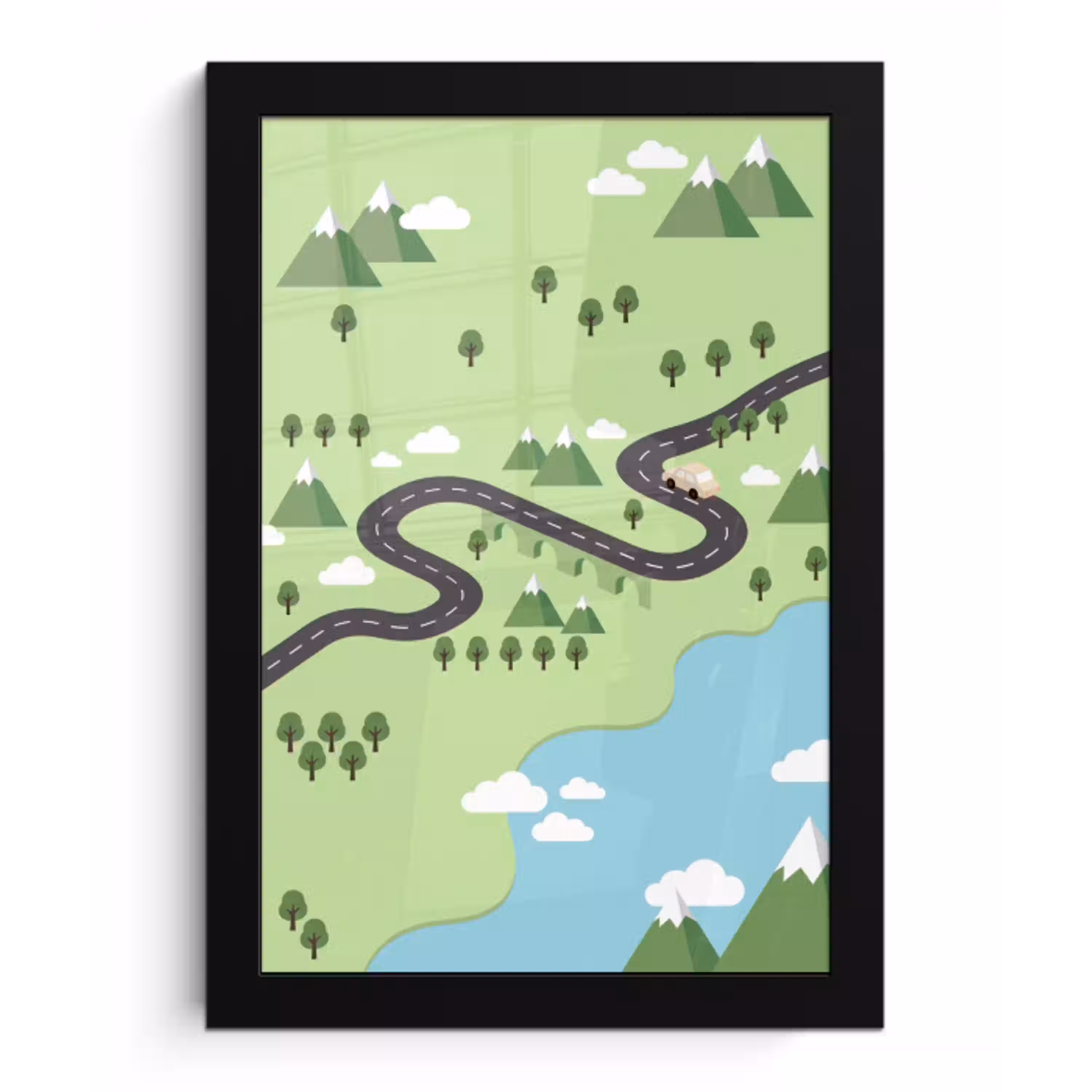 Auto - Bergweg - Natuur - Illustratie fotolijst zwart zonder passe partout klein -3d