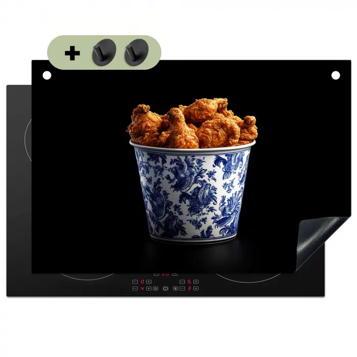 Kip - Bucket - Delfts blauw - Lekker Inductie beschemer met haakjes klein -3d