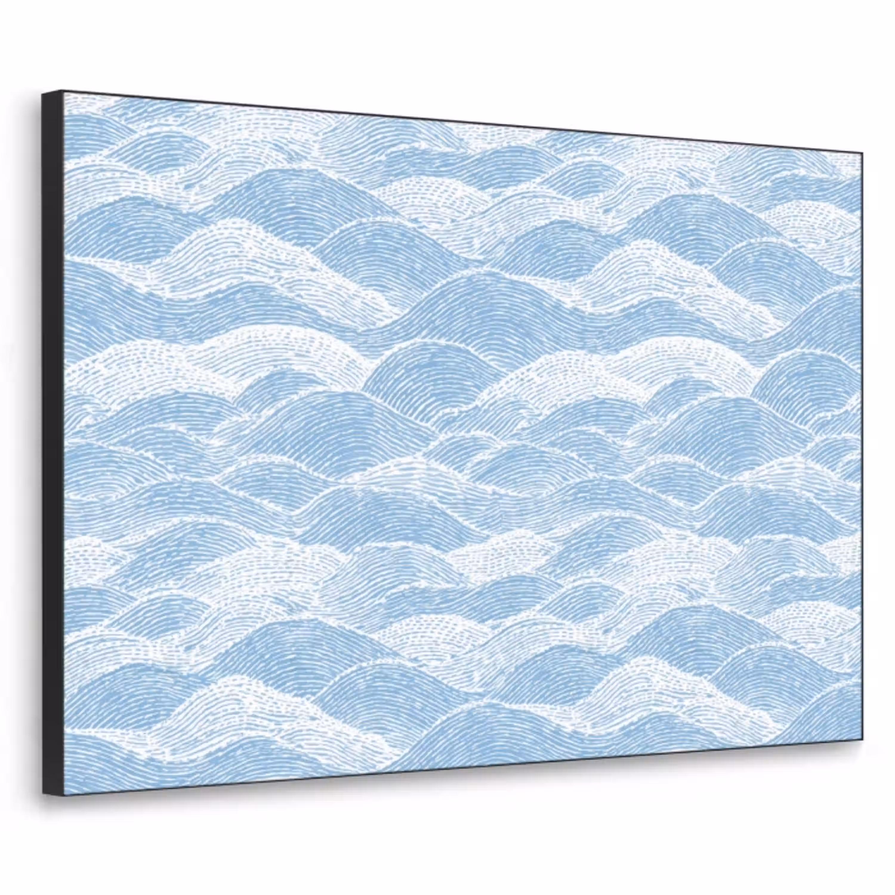 Blauw - Wit - Golven - Getekend Textielframe zwart klein 947 -3d