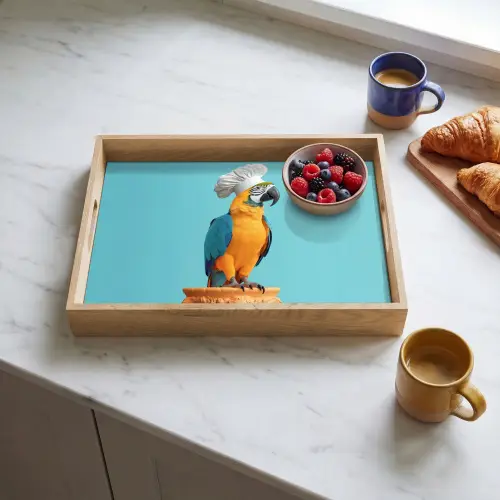 Papegaai - Koksmuts - Grappig - Vogel Dienblad Rechthoek middel -sfeer2