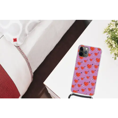 Hartjes - Rood - Paars - Print - Liefde Hoesje iPhone 12 Pro met koord klein -kamer