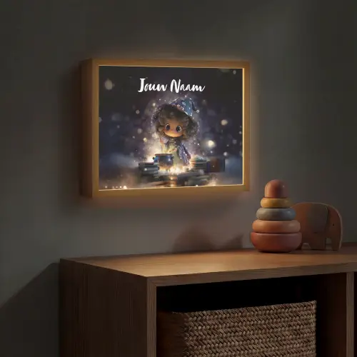 Meisje - Toveren - Sterren - Paars Light Box met batterij (Wandlamp kind) middel -sfeer5_kind