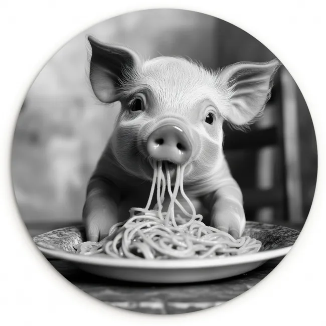 Muurcirkel glas - Varken - Schattig - Spaghetti - Zwart wit - Dier