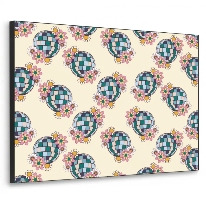 Retro - Disco - Bloemen - Discobal Textielframe zwart klein 947 -3d