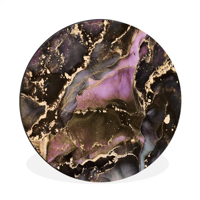 Marmer - Gold - Steen - Abstract Wandcirkel aluminium klein -3d
