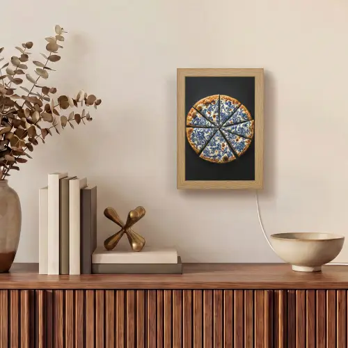Pizza - Eten - Delftsblauw Light Box met kabel (Tafellamp) klein -sfeer2