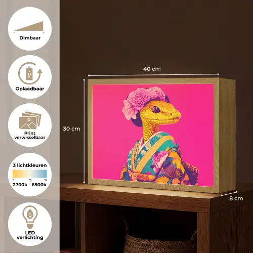 Hagedis - Bloemen - Roze - Kimono Light Box met batterij (Wandlamp) middel -USP_websiteoverzichtNL
