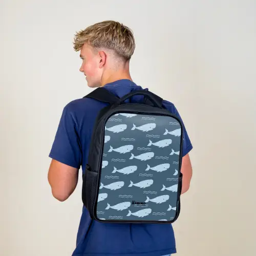 Walvis met golven patroon blauw Rugzak - Zwart middel -sfeer8