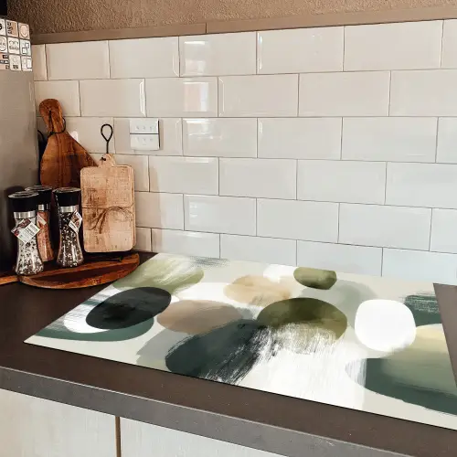 Minimalistisch - Cirkels - Penseelstreken - Beige Inductie beschermer vinyl 3mm klein -sfeer3