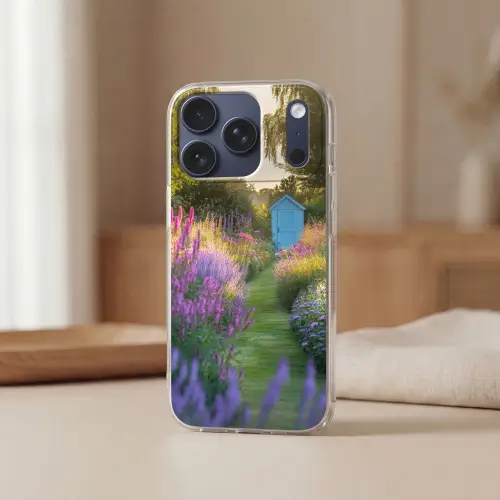 Tuinhuisje - Blauw - Bloemen Telefoonhoesje iPhone 17 Pro klein -sfeer2