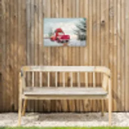 Auto - Rood - Cadeaus - Winter - Sneeuw - Kerst Tuinposter op houten frame 2 cm dik klein -sfeer4