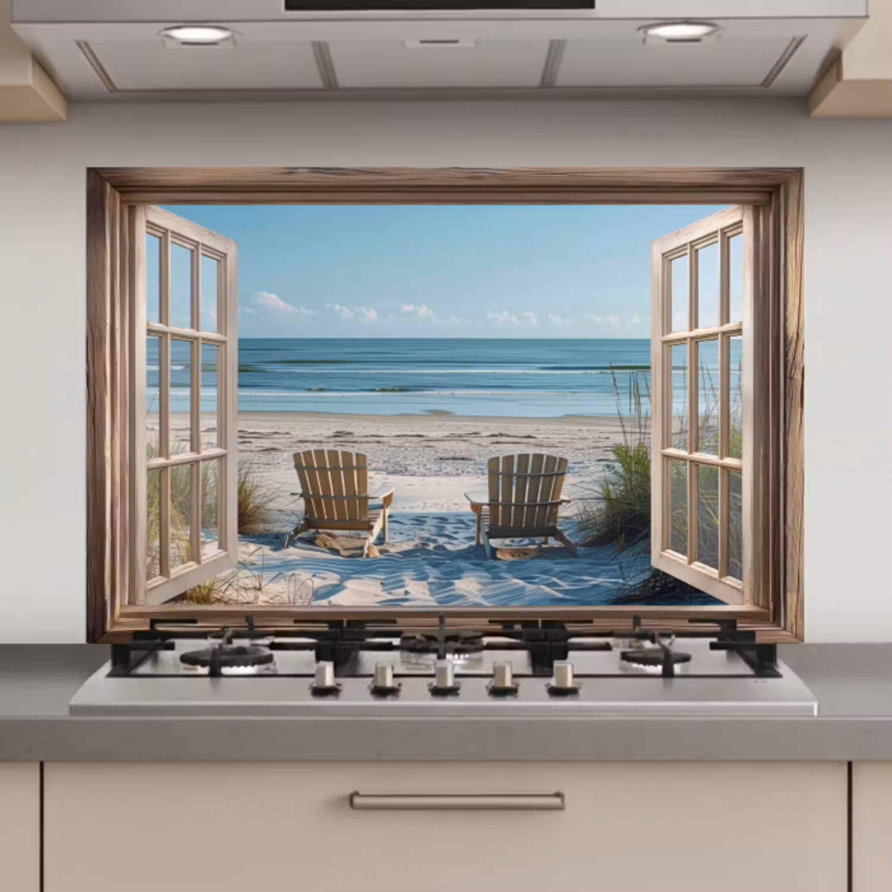 Doorkijk - Strandstoelen - Duinen - Zee - Natuur keuken achterwand spatscherm klein -3d_website